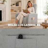 HOMCOM Sillón de Masaje Reclinable con Masaje Calor Lumbar Asiento con Muelles Reposapiés Cojín Lumbar Tejido Rizo Gris(m-8)