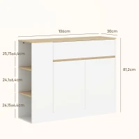 HOMCOM Mueble de Almacenamiento Aparador amplio compartimento de armario 3 estantes cajón 105x30x81,5 cm Blanco/Madera(m-3)