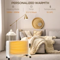 HOMCOM Mica Electric Space Heater, Portable Heater for Home with 2 Heat Settings, Living Room, Study, Garage, Adjustable Temperature 18-30°C, 1000W/2000W, White(m-5)