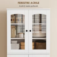HOMCOM Dulap Bucătărie 162 cm, Credenza, Uși Acrilice Soft-Close, Rafturi, Alb(m-6)