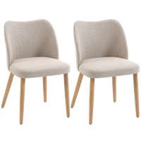 HOMCOM Set de 2 Scaune de Masă Moderne, Scaune de Bucătărie cu Tapițerie din In, Șezut Imbătut, Spătar Curbat, Picioare din Lemn de Cauciuc, Ușor de Asamblat, Alb Crem(m-1)