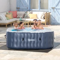 Outsunny Spa Hinchable Cuadrado para 4 Personas 930L 180x180x68 cm con 108 Chorros de Masaje Azul(m-2)