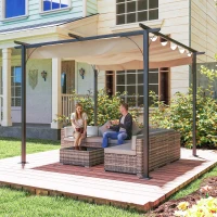 Outsunny Pergola Zonwering 3x3m Waterdichte Tuin Paviljoen voor Familie in Zwart Beige(m-7)