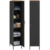 HOMCOM Metalen kast, industriële kledingkast met verstelbare planken voor slaapkamer, garage en kantoor, zwart(m-15)