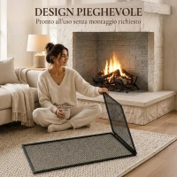 HOMCOM Parascintille per Camino Pieghevole a 2 Pannelli in Metallo Verniciato, 140x1x50 cm, Nero(m-5)