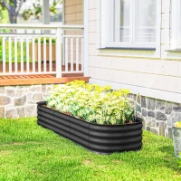 Outsunny Jardinière surélevée carré potager de jardin en acier modulable légumes, plantes, fleurs, dim. 195 x 62 x 30 cm gris(m-9)