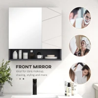 kleankin Bathroom Mirror Cabinet, Wall Mounted Bathroom Storage Cupboard with Adjustable Shelves, 55W x 17D x 55Hcm, Light Grey(m-6)