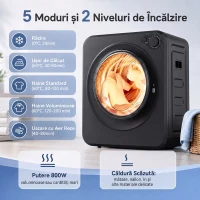 HOMCOM Mini Uscător Rufe Portabil 2,5Kg, 5 Programe, 800W, Încărcare Frontală, Negru(m-4)