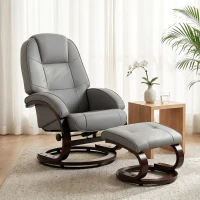 HOMCOM Swivel Recliner Chair with Footstool, PU Leather Recliner Armchair with Adjustable Back and Wood Frame, Grey(m-10)