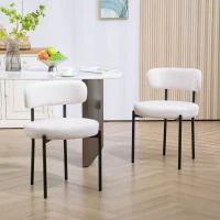 HOMCOM Set van 2 Eetstoelen, Fleece-bekleding, Stoelen met Beklede Zitting, Metalen Poten, Crème(m-2)