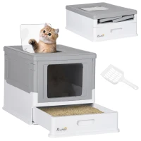 PawHut Lettiera per Gatti Chiusa in PP a 2 Porte con Paletta e Vassoio Estraibile, 47.5x35.5x36.7 cm(m-1)