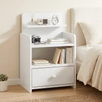 HOMCOM Bedside Cabinet, Bedside Table with Drawer and Shelf for Living Room, White(m-2)
