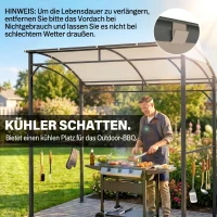 Outsunny Grillpavillon, Grillüberdachung, Regenschutz, Haken für Utensilien, Stahlrahmen, Beige+Schwarz, 215 x 150 x 182/220 cm(m-4)
