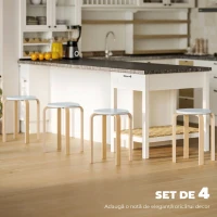 HOMCOM Set 4 Taburete Rotunde Stivuibile din Lemn Gri, Ø40x45 cm(m-5)