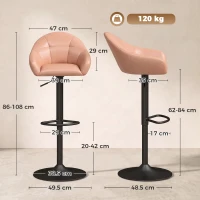 HOMCOM Set 2 Scaune de Bar din Piele Ecologică cu Spătar, Brațe și Înălțime Reglabilă, Maro(m-3)