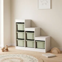 AIYAPLAY Meuble de rangement pour jouets des enfants avec 6 bacs amovibles, 3 niveaux de rangement, 96 x 38,5 x 90, vert(m-2)