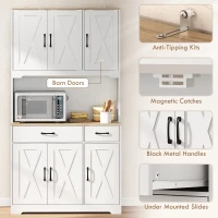 HOMCOM 175 cm Tall Kitchen Pantry Cabinet with Microwave Stand, Freestanding Pantry Cupboard, White(m-6)