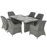 Outsunny Seven-Piece Rattan Dining Set - Mixed Grey(m-11)