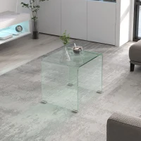 HOMCOM Tavolino in Vetro Temperato Moderno da Salotto con Design Monoblocco, 50x40x45 cm, Trasparente(m-10)