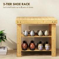 HOMCOM Two Shelf Bamboo Shoe Storage Bench - Natural Finish(m-4)