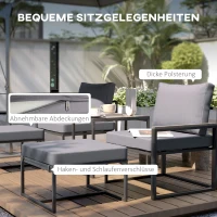 Outsunny Weerbestendige Stalen Tuinmeubelset voor 2 Personen Balkonset met 2 Stoelen, Zitkussens en Bijzettafel - Grijs(m-5)