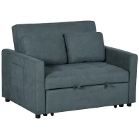 HOMCOM Loveseat Sofa Bed, Convertible Bed Settee with 2 Cushions, Side Pockets for Living Room, Dark Grey(m-1)