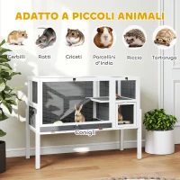 PawHut Gabbia per Conigli e Criceti da Interno Rialzata con Vassoio Estraibile e Tetto Apribile, Grigio(m-8)