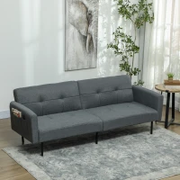 HOMCOM Canapea Extensibilă Click Clack cu Spătar Reglabil din Material Textil cu Aspect de In, Lemn și Oțel, 200x77x72 cm, Gri(m-6)