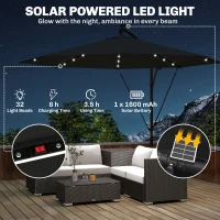 Outsunny 3 m Cantilever Parasol with Solar LED Lights Garden Umbrella with Cross Base, Black(m-5)