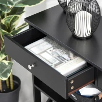 HOMCOM Console Table Side Desk w/ Shelves Drawers Open Top X Support Frame Living Room Hallway Home Office Furniture Black(m-9)