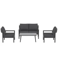 Outsunny 4 Seater Rattan Garden Furniture Set with 2 Armchairs, Loveseat, Coffee Table, Garden Sofa Set with Cushions, Dark Grey(m-13)