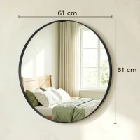 HOMCOM Round Wall Mirror 61 cm, Wall Mounted Bathroom Mirror with Tempered Safety Glass and Aluminium Alloy Frame, Black(m-3)