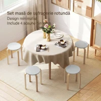 HOMCOM Set 4 Taburete Rotunde Stivuibile din Lemn Gri, Ø40x45 cm(m-9)