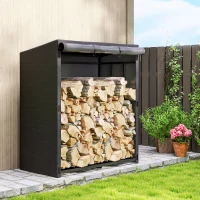 Outsunny Leñero Exterior Metálico de Chimenea Soporte para Leña con Cubierta Impermeable Carga 300 kg 140x70x154 cm Negro(m-10)