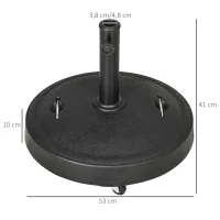 Outsunny Base para Sombrilla de Resina de 25 kg con Ruedas y Asa Retráctil para Postes de Ø38/48 mm Ø53x41 cm Negro(m-3)
