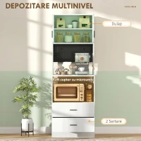 HOMCOM Dulap pentru Microunde cu Dulap, Blat de Lucru, Mobilă de Bucătărie cu 2 Sertare, Panou Metalic, 4 Cârlige, Raft Reglabil pentru Bucătărie, Sală de Masă, Living, Alb(m-4)