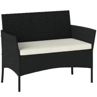 Outsunny Divano da Giardino a 2 Posti con Cuscino e Braccioli in Rattan PE e Acciaio, 107x55x80cm, Nero(m-1)