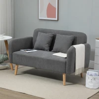 HOMCOM Kanapa 2-osobowa z 2 poduszkami dekoracyjnymi, mały loveseat, nowoczesna sofa tapicerowana o wyglądzie aksamitu do salonu, sypialni, małych pomieszczeń, szara 130 x 70 x 80 cm(m-10)