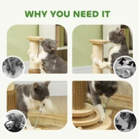 PawHut 49cm 5 in 1 Cat Scratching Post with Sisal Post, Track Ball, Self Grooming Brush, Hanging Toy Ball, Feather, Oak Tone(m-6)