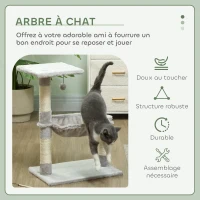 PawHut Arbre à chat 3 griffoirs grattoirs sisal naturel plateforme hamac et boule suspendue 50 x 26 x 70 cm peluche courte gris(m-4)