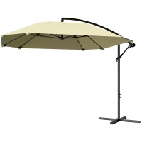 Outsunny Cantilever Parasol Alu Ø 260 cm, Waterdichte Slingerparasol met Standaard, Kruk, Beige(m-10)