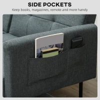 HOMCOM Canapea Extensibilă Click Clack cu Spătar Reglabil din Material Textil cu Aspect de In, Lemn și Oțel, 200x77x72 cm, Gri(m-4)