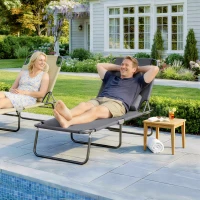 Outsunny Bain de Soleil Pliable transat inclinable 4 Positions Chaise Longue 3 Coussins fournis Gris(m-10)