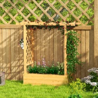 Outsunny Jardinière surélevée avec treillis latéral et supérieur, bac à fleurs trous de drainage, 110x44x113cm, bois naturel(m-8)