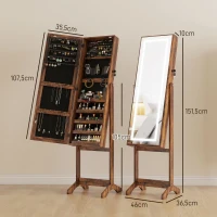 HOMCOM Armoire à bijoux LED avec miroir sur pied range bijoux avec éclairage à écran tactile marron(m-3)