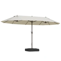 Outsunny dubbele parasol met paraplubak, crèmewit, 4,6 x 2,7 cm(m-11)
