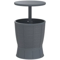 Outsunny 3-in-1 Beistelltisch Gartentisch 45 x 43 cm Rund Kühlbox wetterfest Balkontisch mit 41 L Stauraum Kunststoff Grau(m-1)