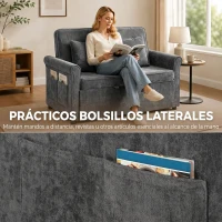 HOMCOM Sofá Cama 2 Plazas 3 en 1 con Respaldo Ajustable 5 Niveles Bolsillos Laterales 2 Almohadas para Sala de Estar Gris(m-8)