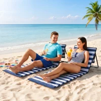 Outsunny Lot de 2 tapis de plage rembourré dossier inclinable multi-positions sangle de transport inclus métal polyester(m-10)