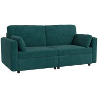 HOMCOM Canapea cu 3 Locuri din Catifea, cu Perne și Șezut Capitonat, 178x82x85cm, Verde Închis(m-1)